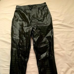 Misguided black faux croc leather pants